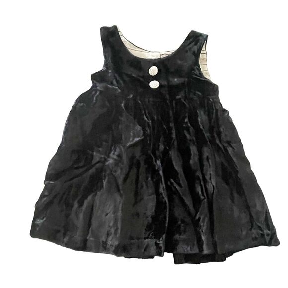 Donna Capozzi Kids 3T Dress Beige Woven Collared Baby Doll Dress Velvet Pinafore - Picture 5 of 14